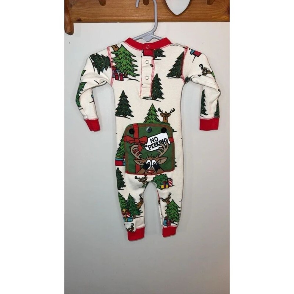 LazyOne "No Peeking" Reindeer Christmas Flapjack Onesie Pajamas 6 Months